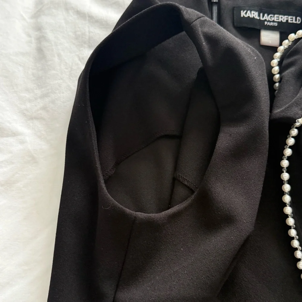Karl Lagerfeld Paris Black Sleeveless Gown w/ Pearl Trim | Size 4 - Picture 8 of 11